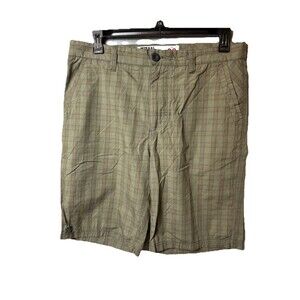 Micros Men’s Shorts Size 36 Beige Gray  Plaid Tailored Fit Cotton